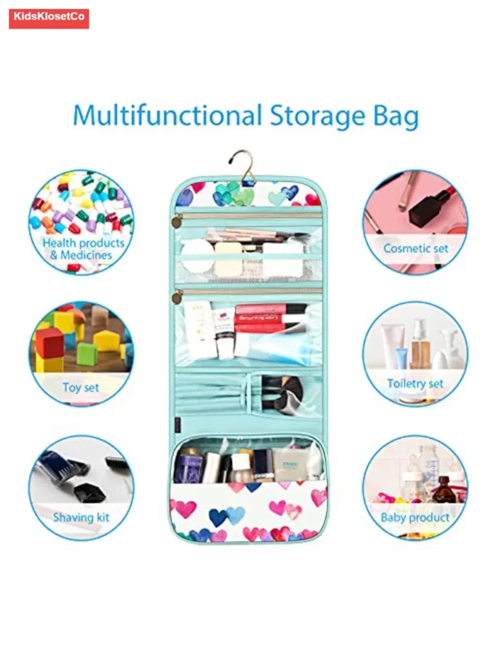 Hanging Travel Makeup Organizer Toiletry Bag, 4 Compartments, Transparent, PU